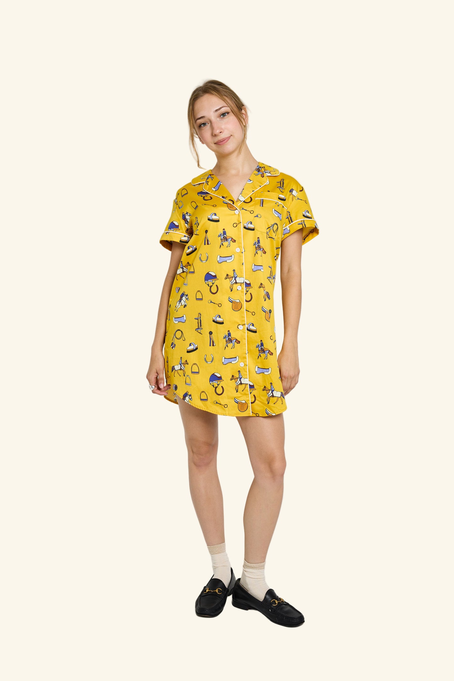Lightweight cotton sleep shirt in our Show Pony print. A playful, chic piece for horse girls who love equestrian lifestyle comfort.