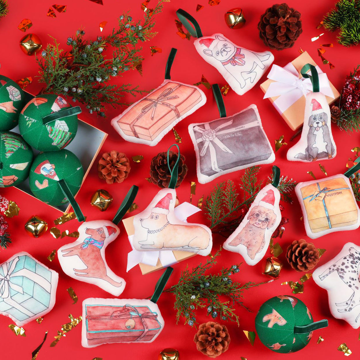 Holiday Bernese Fabric Ornaments