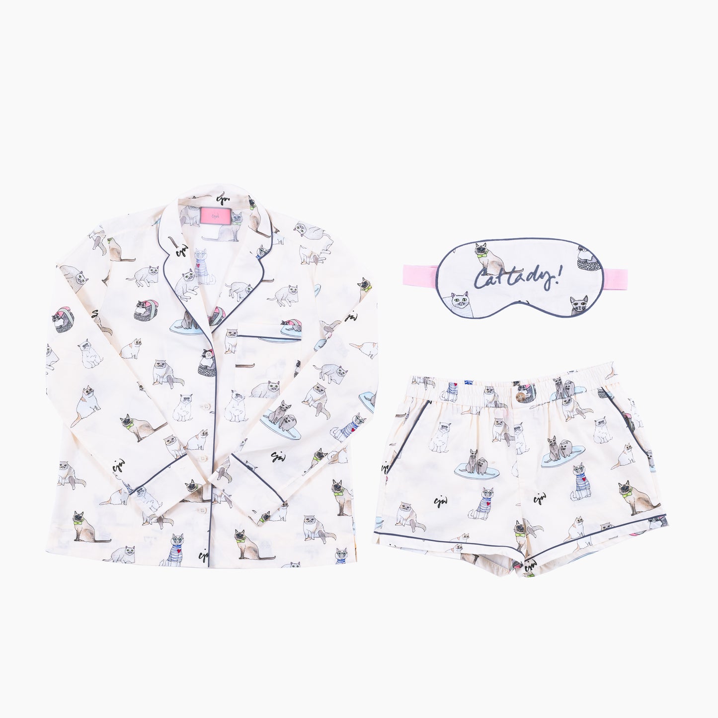 Cat Lady Short PJ Set with Eye Mark