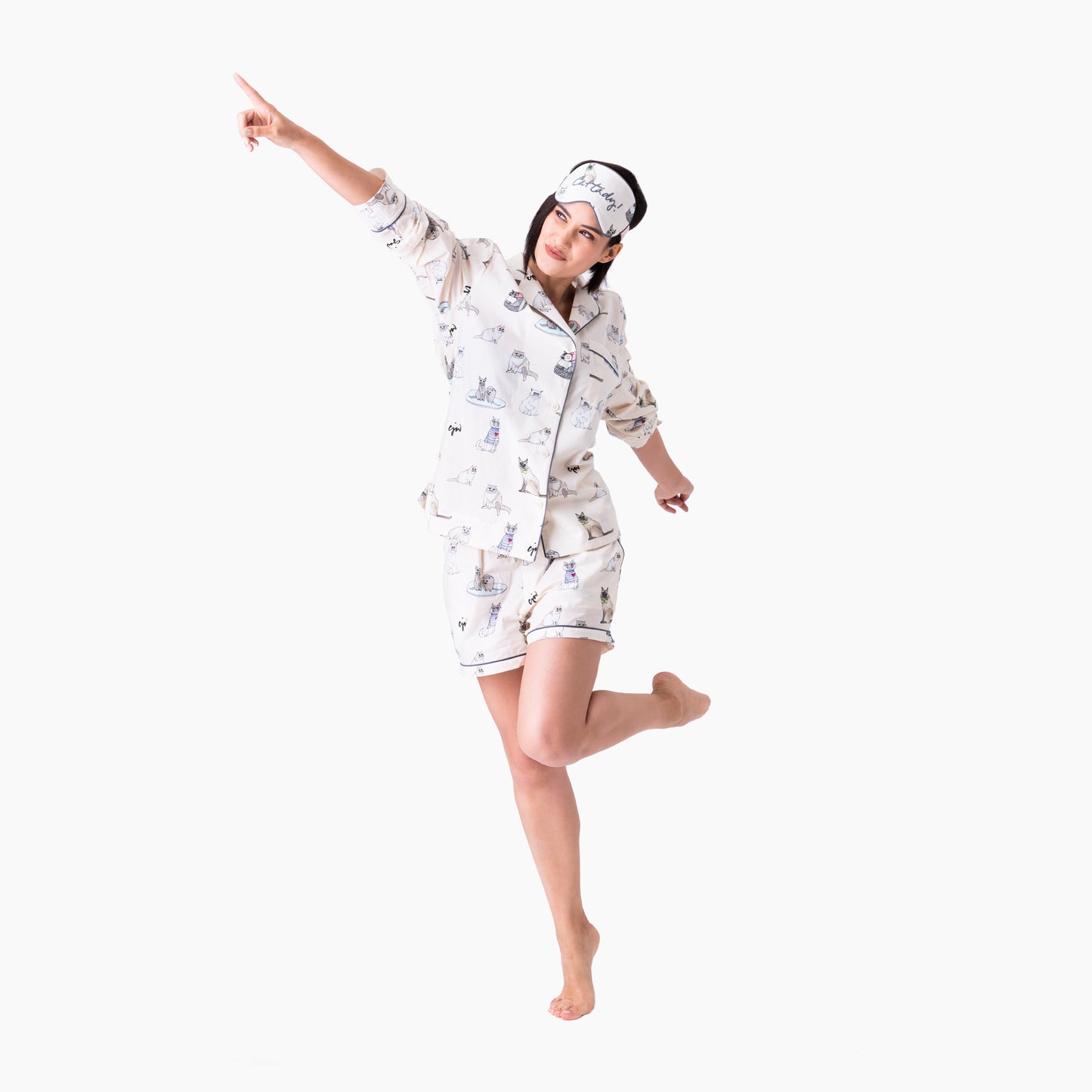 Cat Lady Short PJ Set with Eye Mark