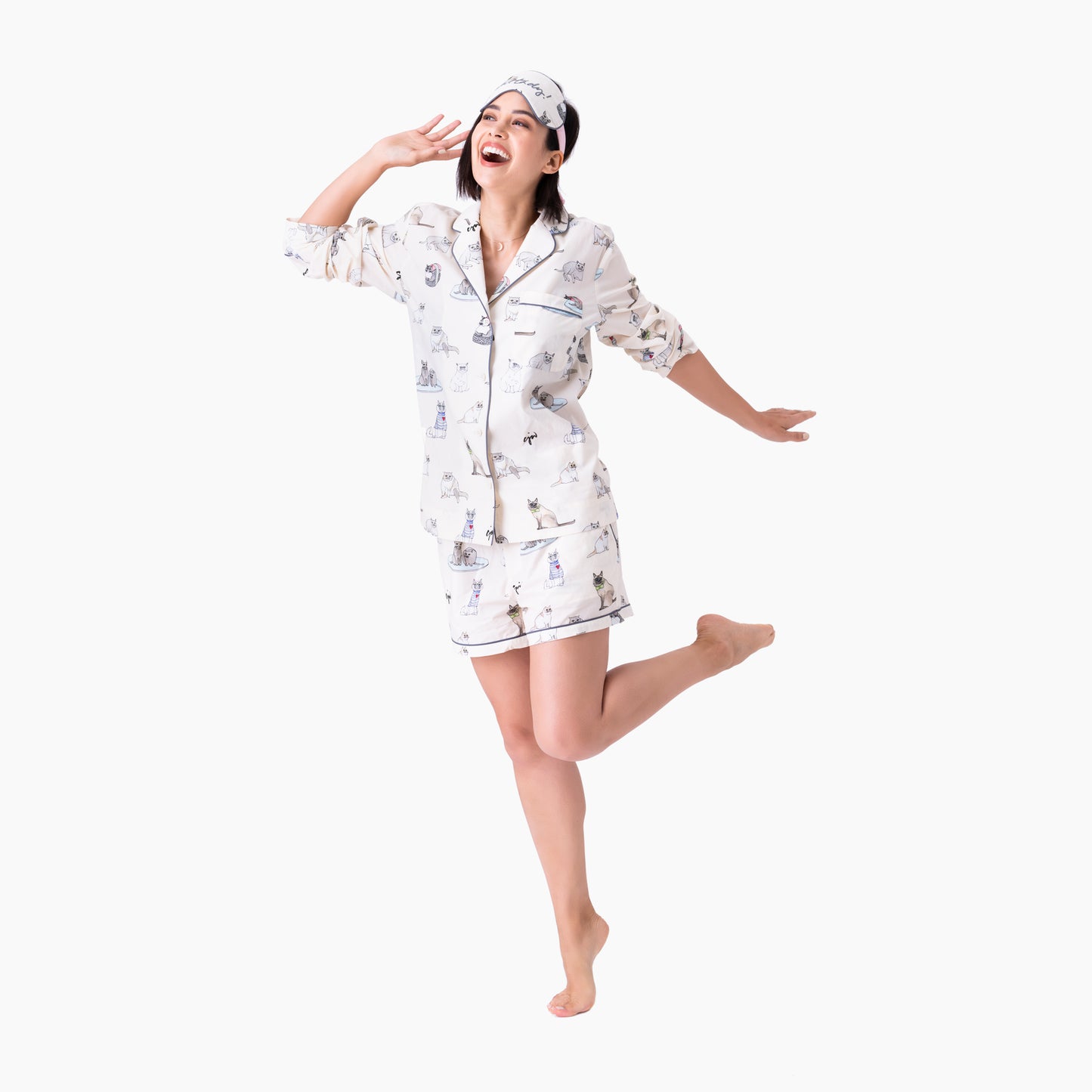 Cat Lady Short PJ Set with Eye Mark
