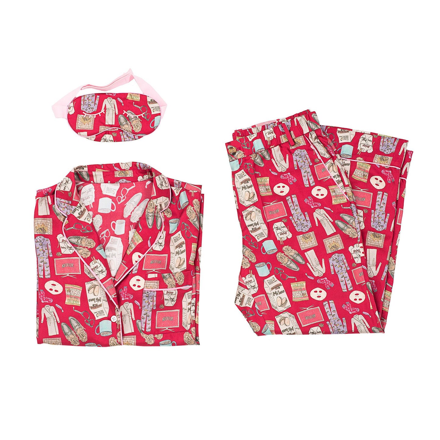 Netflix and Chill Pajama Set with Eye Mask