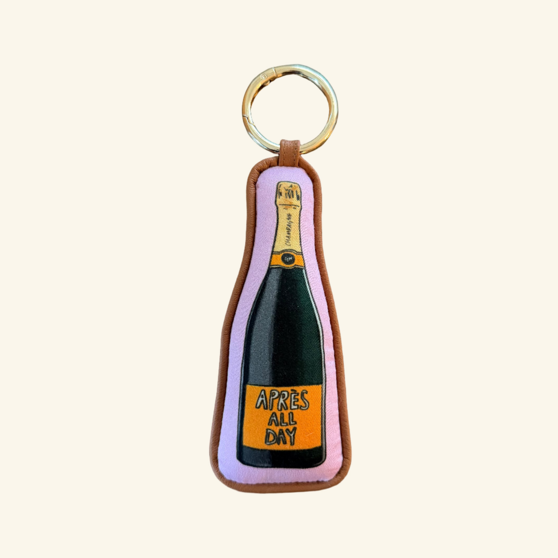 CJW Après All Day Champagne Bottle Bag Charm — Veuve-esque ski accessory, limited edition for après lovers.