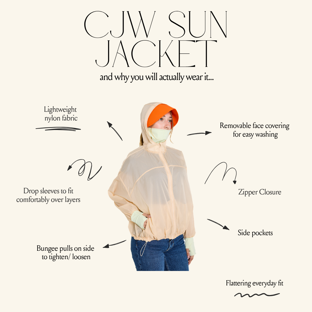Sun jacket with features highlighted on a white background