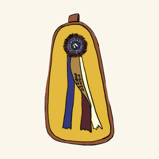 Show Ribbon silk-and-leather bag charm. A whimsical equestrian accessory for horse girls and horse show fans.