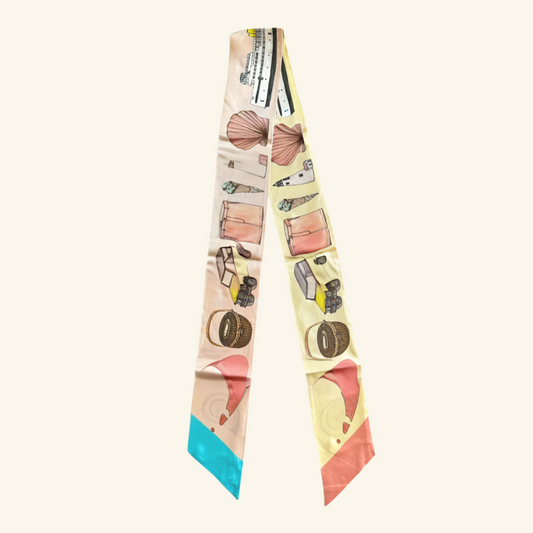 Nantucket twilly scarf by CJW, silk scarf with hand-drawn island print, perfect for hair, bag, or wrist