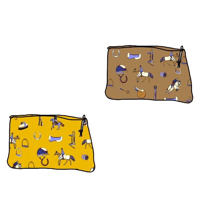 Two-sided cotton pouch in Show Pony print. A whimsical, practical accessory for horse girls and equestrian travel.