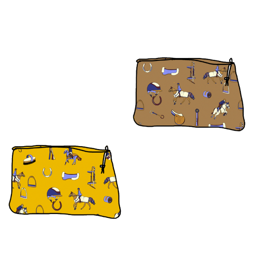 Two-sided cotton pouch in Show Pony print. A whimsical, practical accessory for horse girls and equestrian travel.