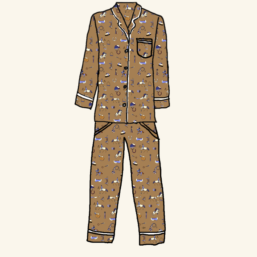 Whimsical cotton pajama set in our hand-drawn Show Pony print. Perfect for horse girls and equestrian lifestyle lovers, at home or away.