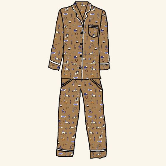 Whimsical cotton pajama set in our hand-drawn Show Pony print. Perfect for horse girls and equestrian lifestyle lovers, at home or away.