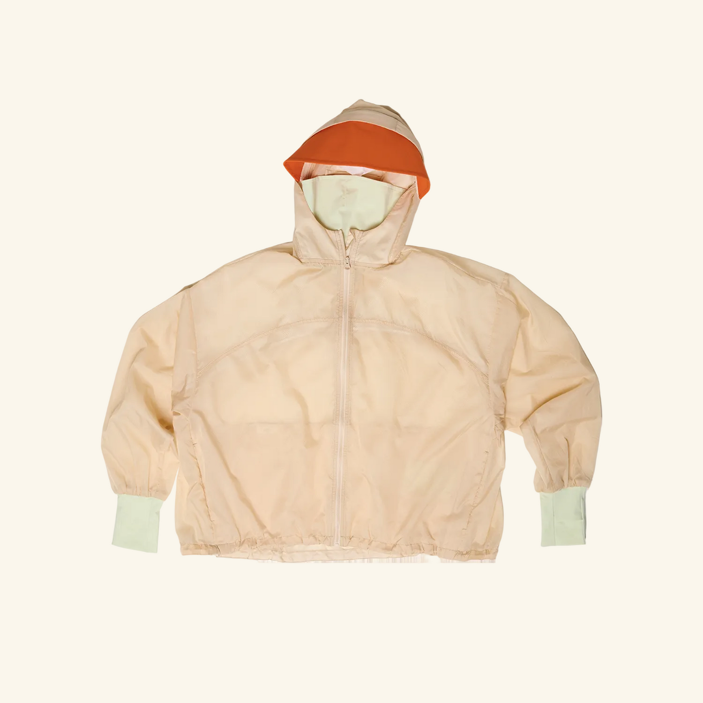 CJW Sun Jacket in cream flat lay showing zip front, pockets and hand panel detail