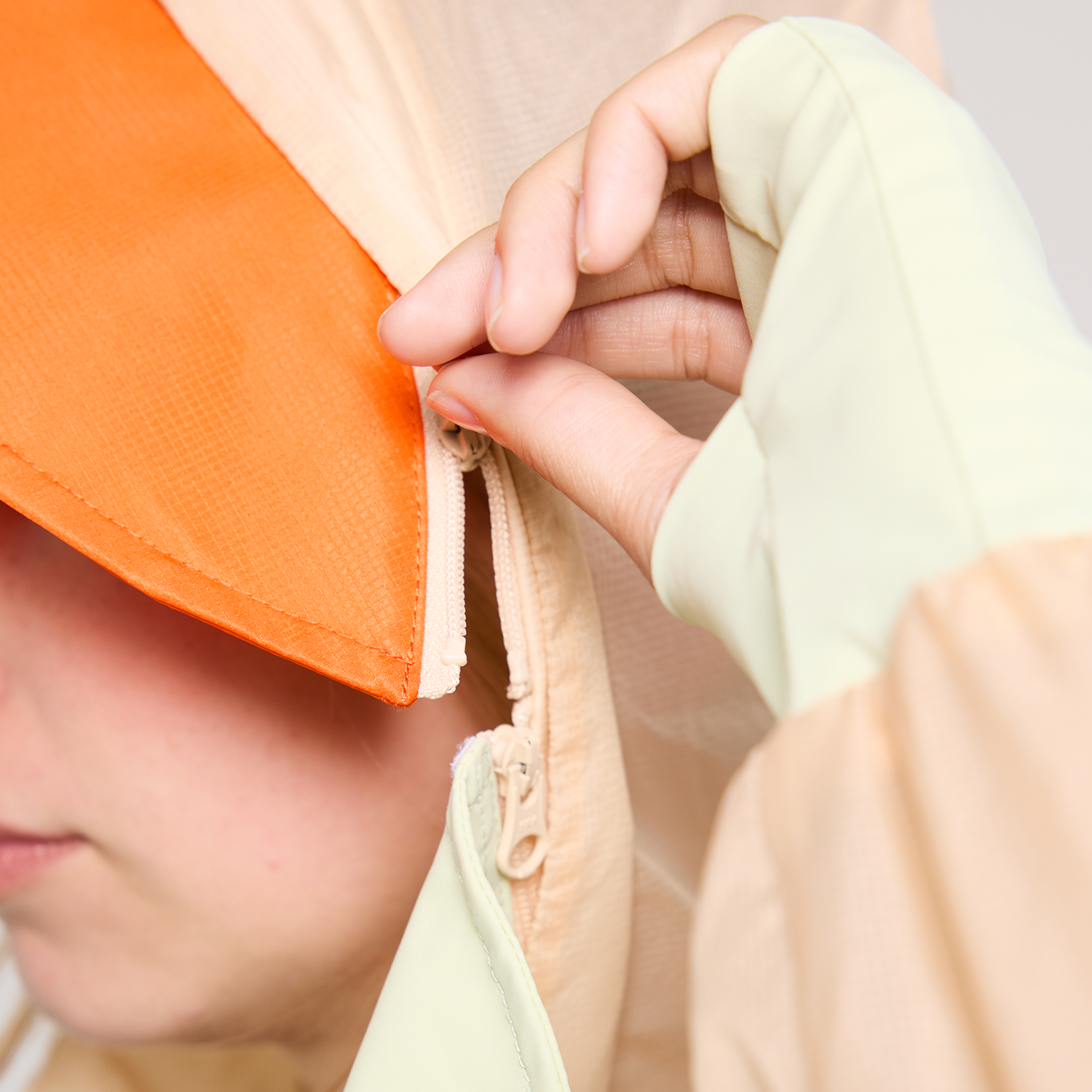 Removable brim detail on CJW Sun Jacket in Cream