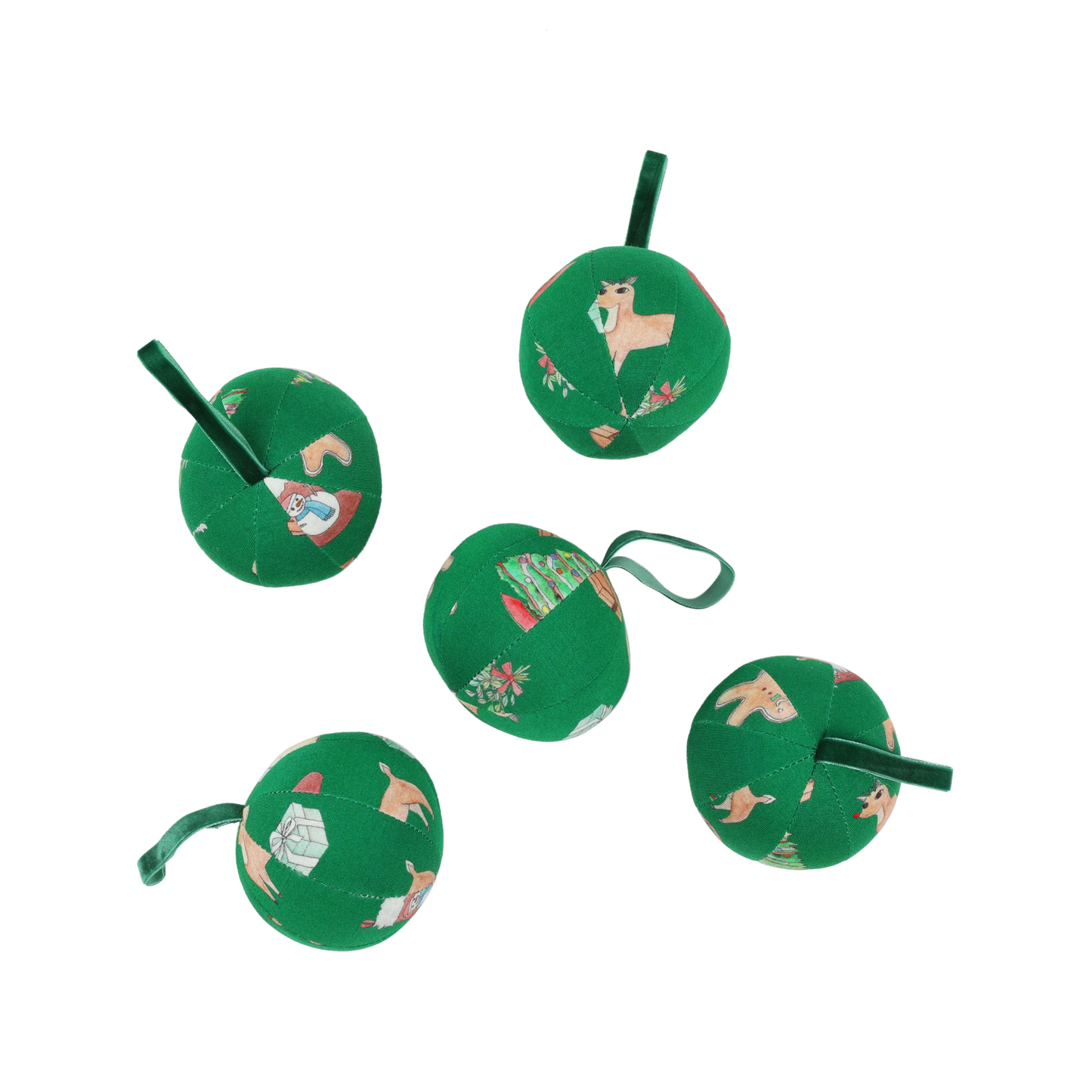 Holiday Fabric Ornament Ball - Set of 5
