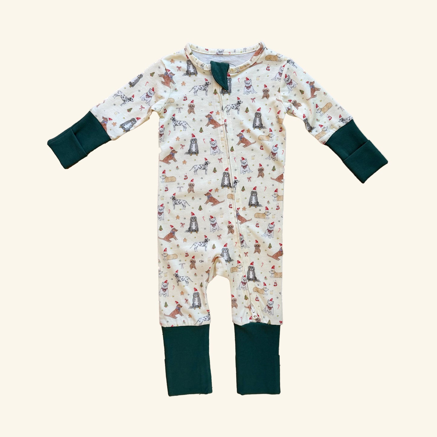 holiday pup organic cotton onesie for ages 0 months to 18 months