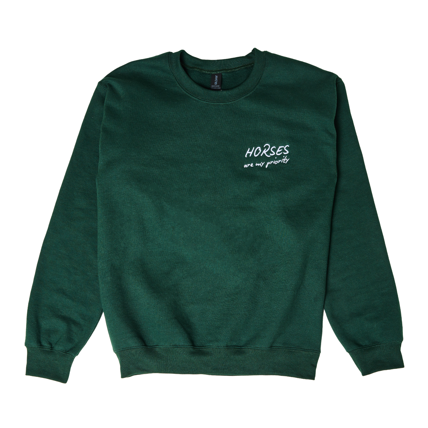 Embroidered crewneck sweatshirt with “Horses Are My Priority” and a lucky horseshoe. A cozy statement piece for horse girls.