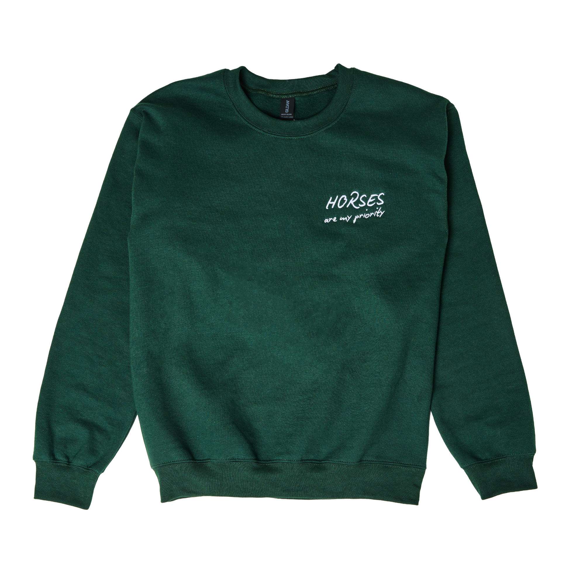 Embroidered crewneck sweatshirt with “Horses Are My Priority” and a lucky horseshoe. A cozy statement piece for horse girls.