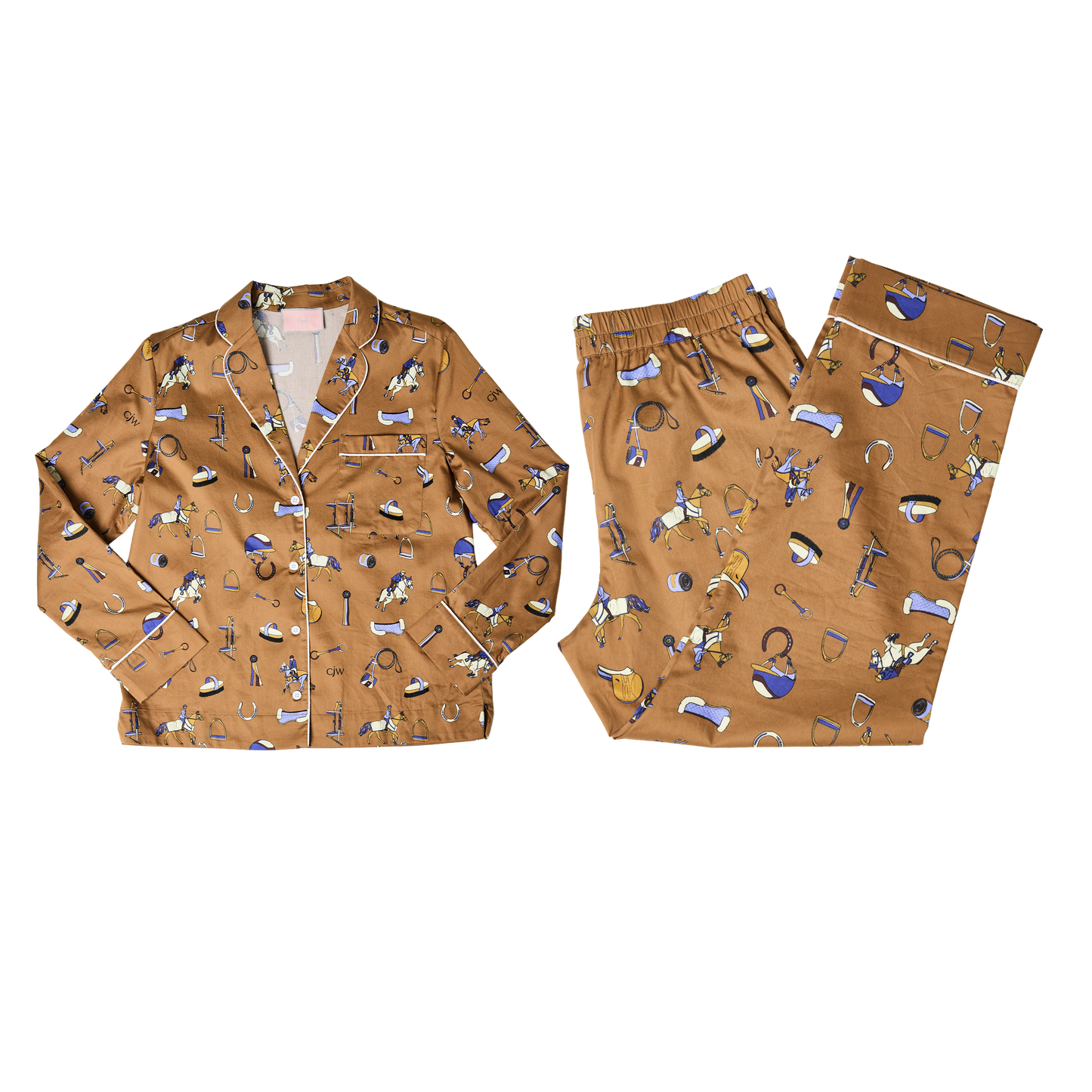 Whimsical cotton pajama set in our hand-drawn Show Pony print. Perfect for horse girls and equestrian lifestyle lovers, at home or away.