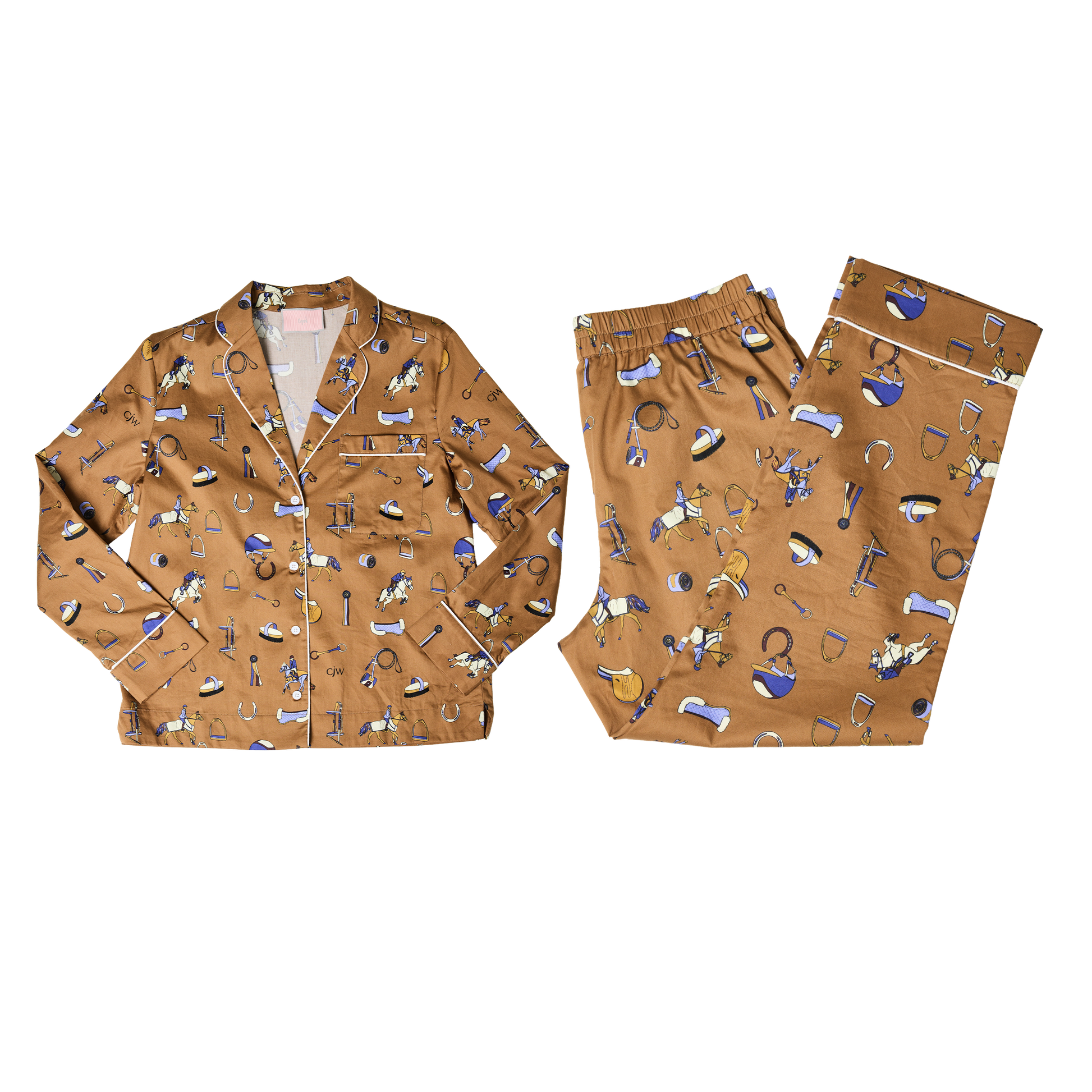 Whimsical cotton pajama set in our hand-drawn Show Pony print. Perfect for horse girls and equestrian lifestyle lovers, at home or away.