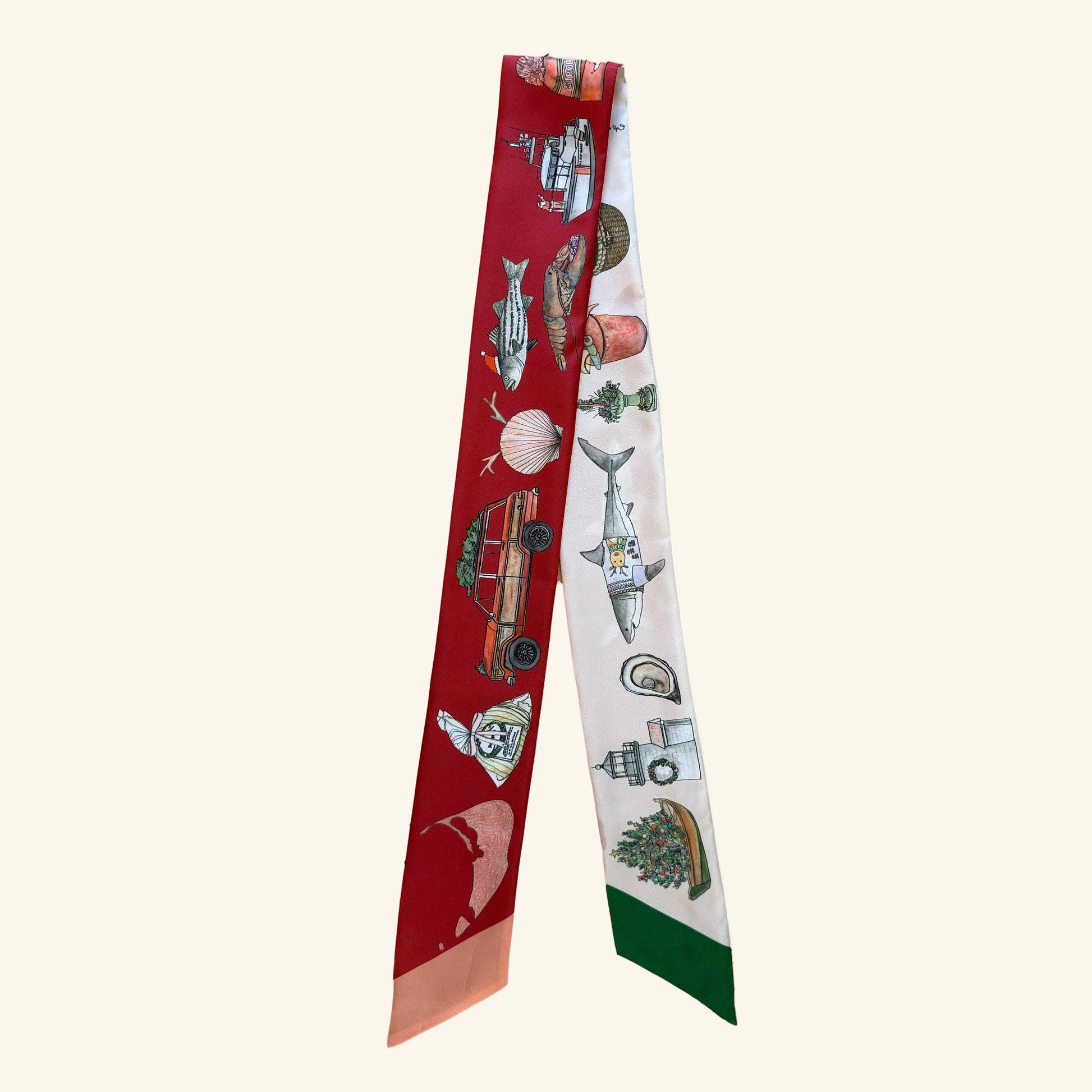 two sided silk twilly inspired by nantucket stroll motifs